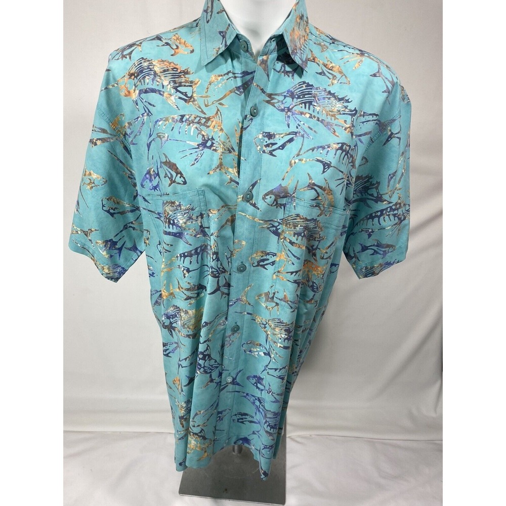 Tybee Island Fishing Shirt Men Medium Multicolor Game Fish Print Short Sleeve Co